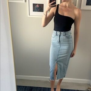 White House Black Market Light Blue Denim Midi Skirt